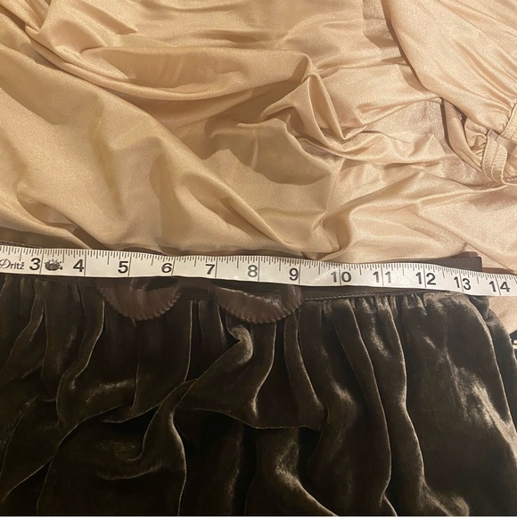 SANDRO velvet skirt dark green brown leather bow zipper size 1 pockets - Picture 7 of 9